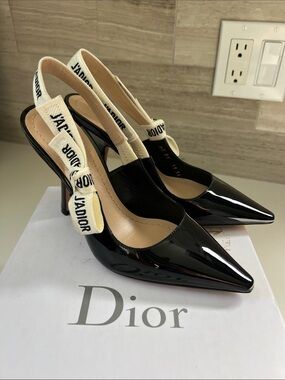 Christian Dior j’adior slingback black patent leather pointed toe heels size 34